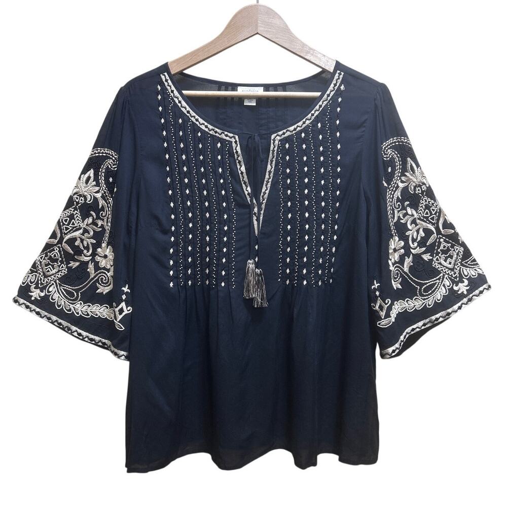 Sundance Embroidered Boho Top XL Black Beaded Peasant Blouse Festival Cottage - Picture 2 of 6